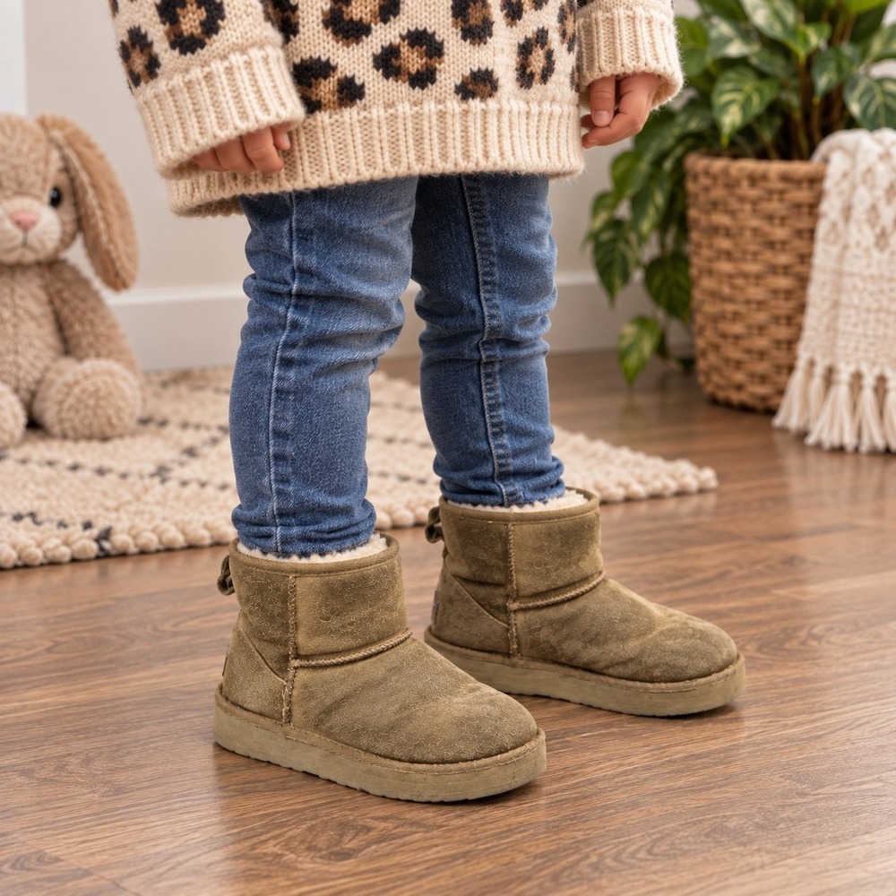 UGG Classic Mini Platform Boots Big Kids 4 Brown Suede Cozy Lined